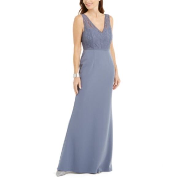 Adrianna Papell Lace and Crepe Sleeveless A-Line Evening Gown Blue Size 10 Dress - Picture 10 of 11